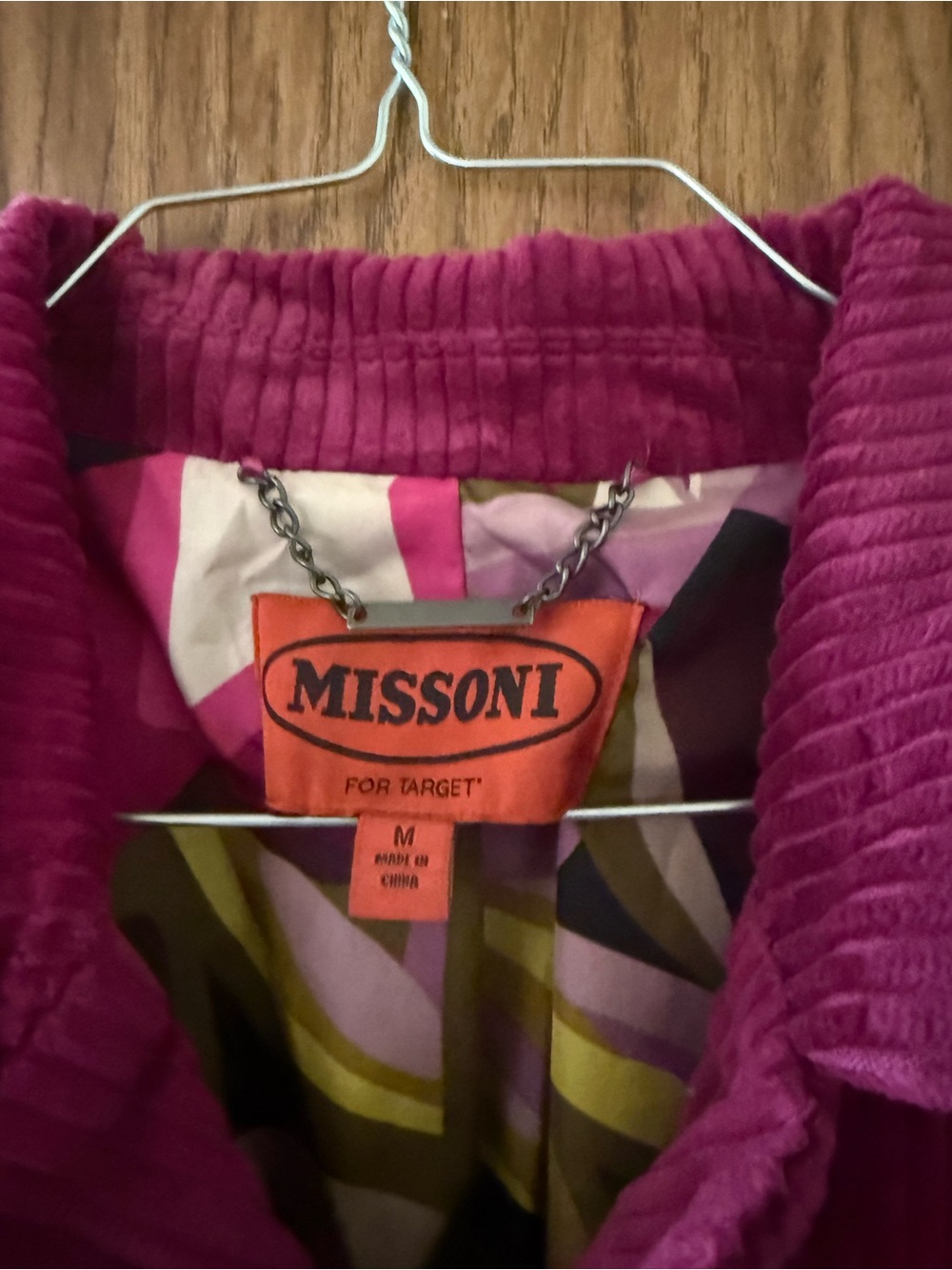 Missoni fuchsia corduroy jacket with patterned lining